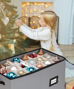 Alternative view of Christmas Ornament Storage Container with Dividers - Box Stores Up to 54 Ornaments. Zippered. Convenient. Adjustable. Large Organizer Bin to Protect Holiday Décor. Fits Most Standard Size. Grey