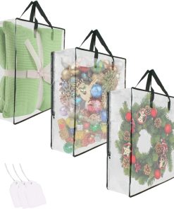 3 Pack Clear Bags with Zipper and Handles. Halloween Christmas Wreath Storage. Gift Bag Organizer. Moving Boxes Alternative. Under the Bed Storage