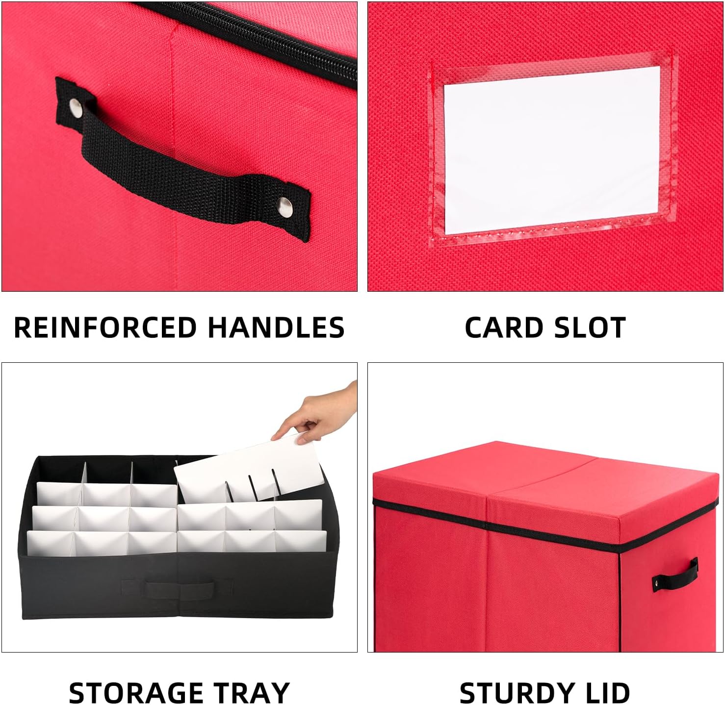 JY COOKMENT Christmas Ornament Storage Box with Adjustable Dividers. Large Holiday Ornaments Storage Container Bin with Lid for Xmas Decorations (72-3 Balls. Red. With Removable Tray) - Image 3