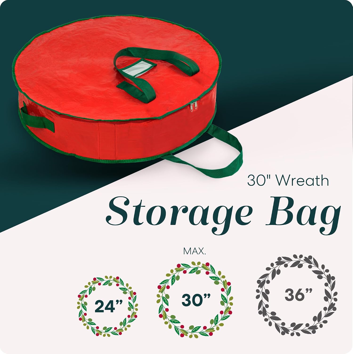 Handy Laundry Christmas Wreath Storage Container – 30 Inch Durable Tarp Storage Bag with Zipper & Reinforced Handles. Holiday Décor Organizer for Wreaths. Garlands & Seasonal Decorations. Green - Image 2