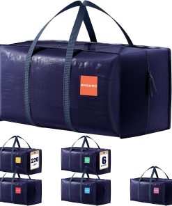 6 Pack Moving Bags Heavy Duty 210GSM with Full-Open Side Zipper. 93L 220lbs Waterproof Foldable Storage Totes for College Dorm Move-In. Moving Boxes Alternative & Home Organization. Blue
