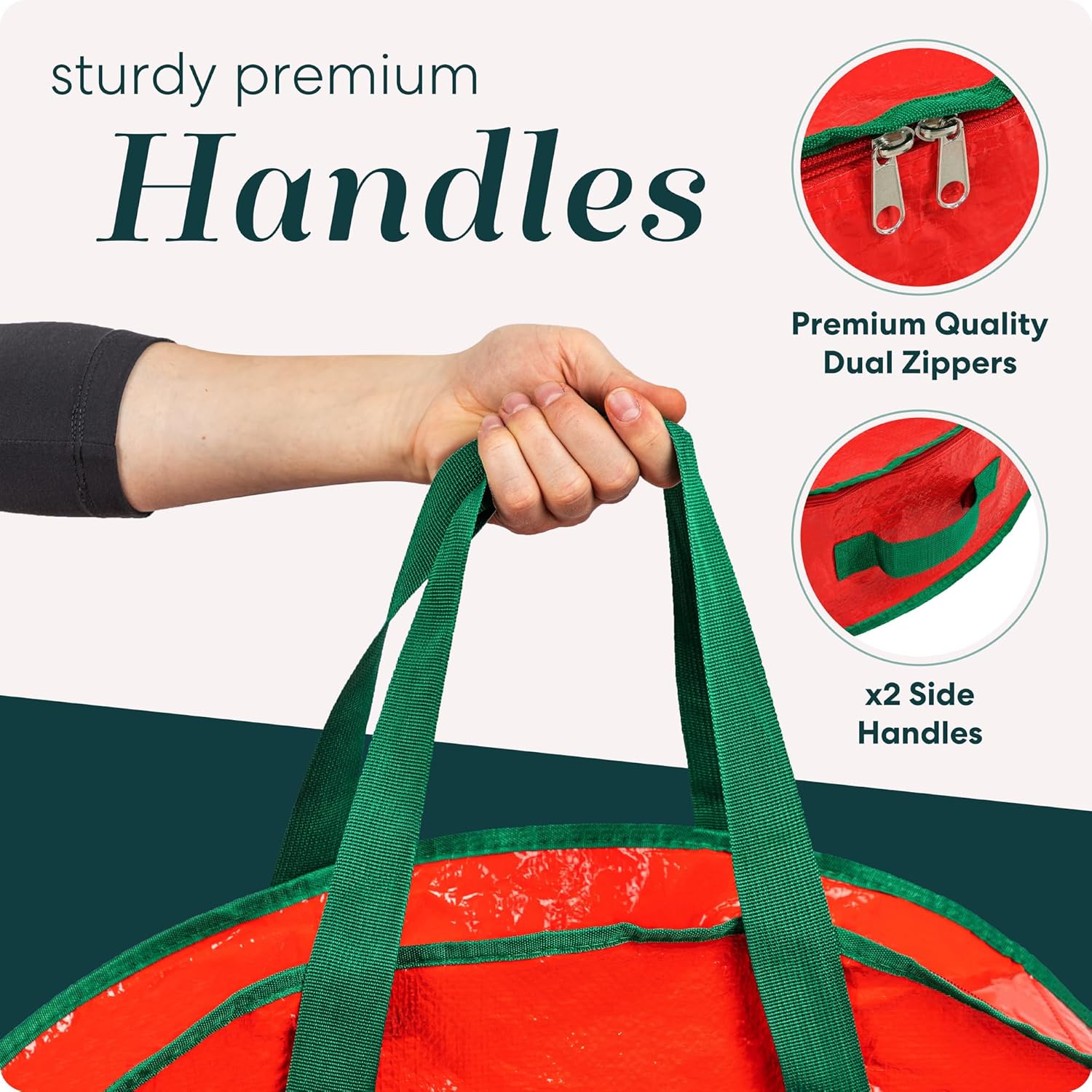 Handy Laundry Christmas Wreath Storage Container – 30 Inch Durable Tarp Storage Bag with Zipper & Reinforced Handles. Holiday Décor Organizer for Wreaths. Garlands & Seasonal Decorations. Green - Image 6