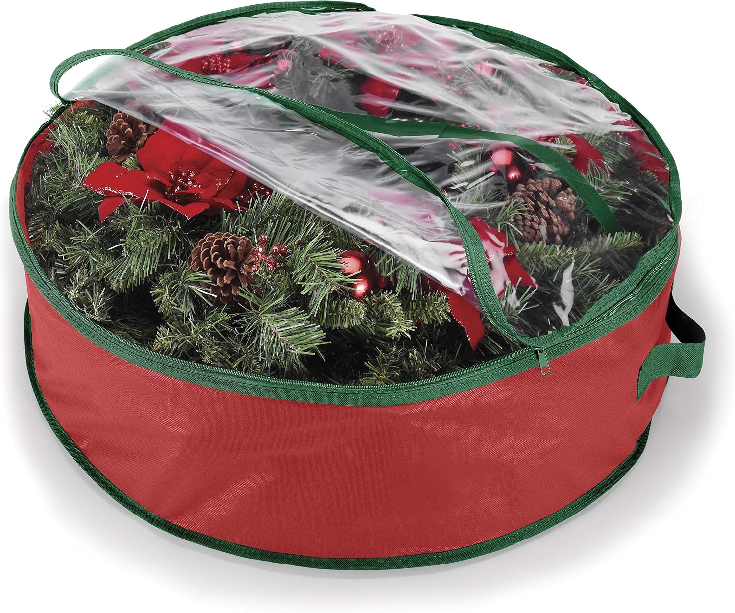 Whitmor Red Wreath and Garland Storage Bag – Fits up to 30 Wreath. Tear-Resistant PE Material with Clear Top. Reinforced Handles & Zipper for Artificial Wreath. Garland and Holiday Decor Organization